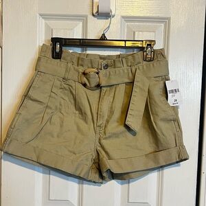 Women's Olive Belted Shorts
